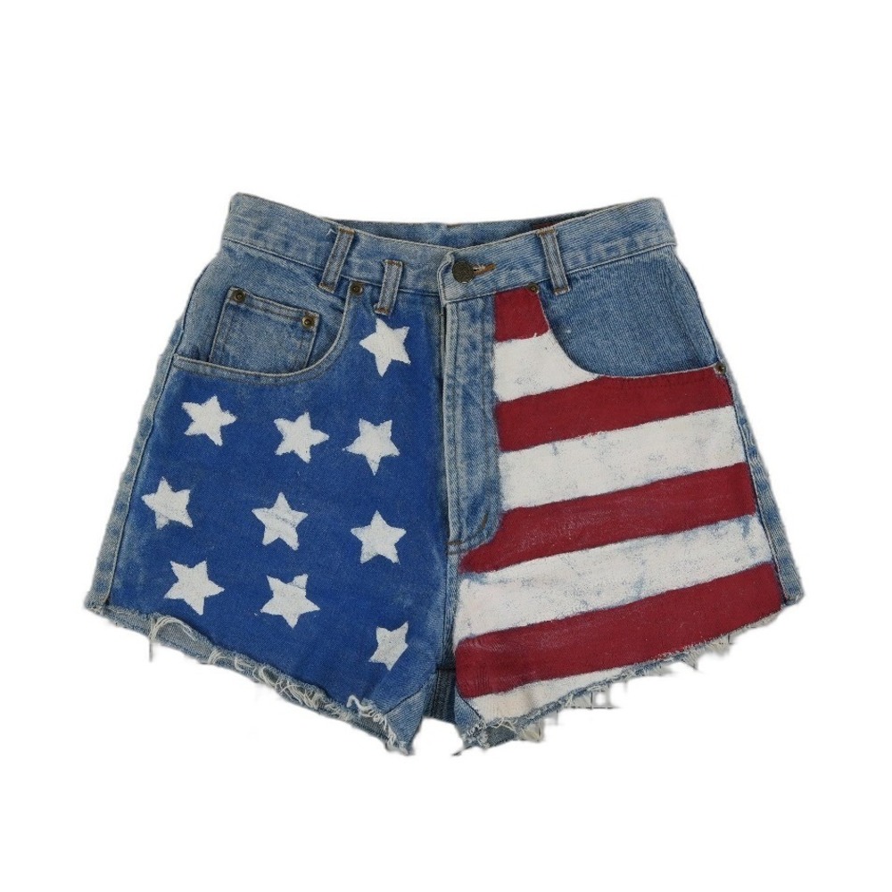 Trekka Denim Shorts Women's Size 6 Blue American Flag High Rise Cut Off